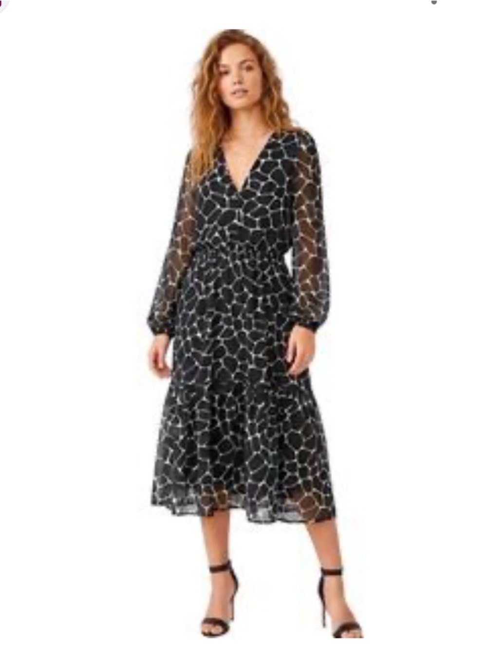 Banana republic factory black white giraffe long sheer sleeve midi dress - XXS